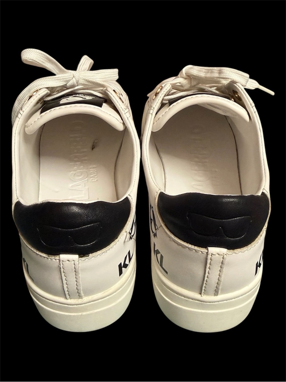 Karl Lagerfeld Paris Woman’s White Low-Top Sneakers with Black Logo Icons Sz 7.5 - Picture 4 of 11